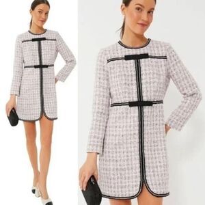 Pomander Place NEW Brigitta Pink Tweed Long Sleeve Retro Mini Dress small